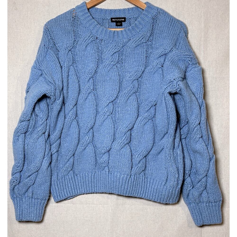 PrettyLittleThing Sweater Womens Small Blue Chunky‎ Cable Knit Pullover Crewneck